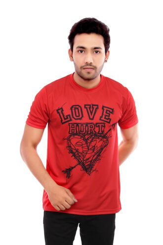 Red Casual Wear Tshirt Half Sleeve