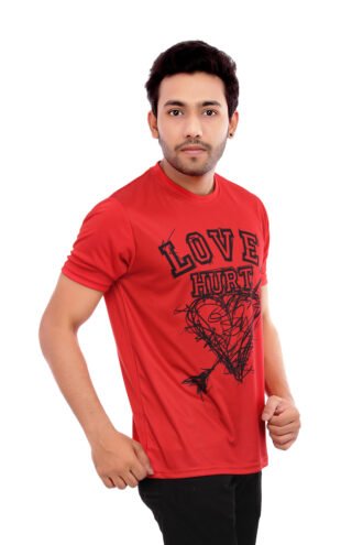 Red Casual Wear Tshirt Half Sleeve