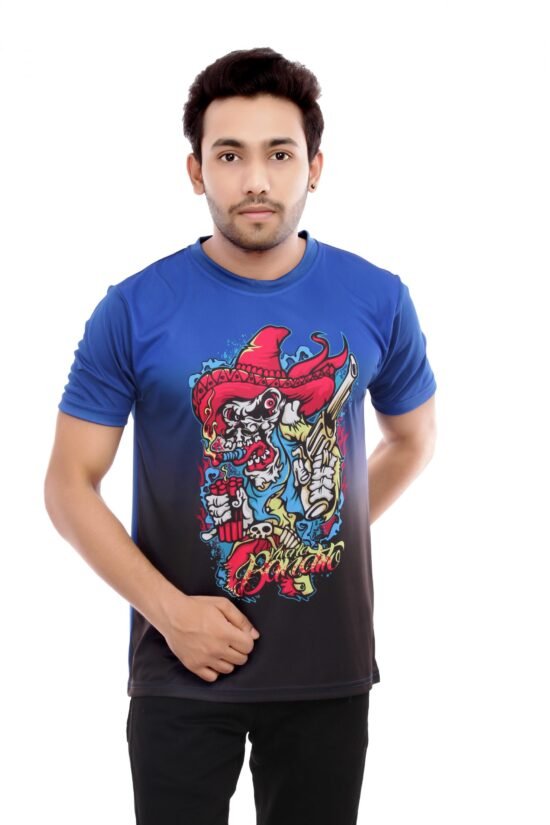 Blue Half Sleeve Casual Wear Tshirt