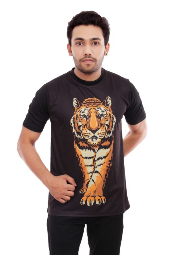 Tiger Design Black Casual Tshirt