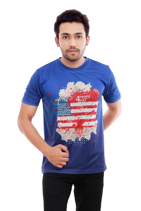 US Flag Design Blue Casual Tshirt