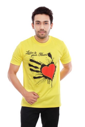 Heart Design Yellow Casual Tees