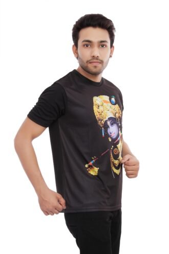 Krishna Printed Casual Black Tshirt