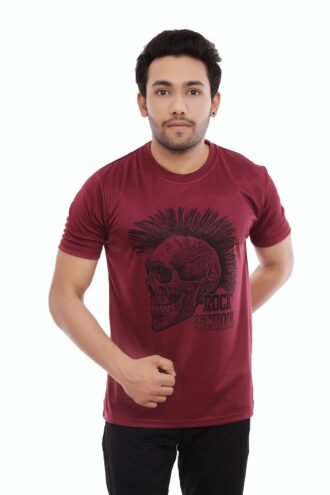 Skull Printed Casual Tshirt Maroon