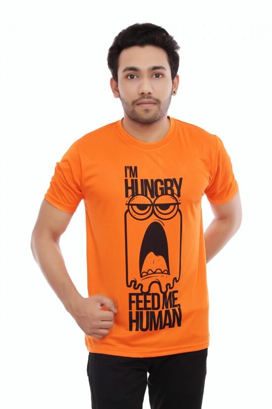 Hungry Printed Casual Tshirt Orange