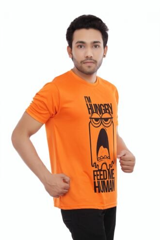 Hungry Printed Casual Tshirt Orange