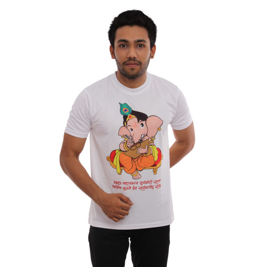 Ganesh Printed Casual Tshirt White